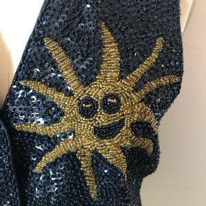 Vintage Sequin Boho Vest Sun & Moon Size Small